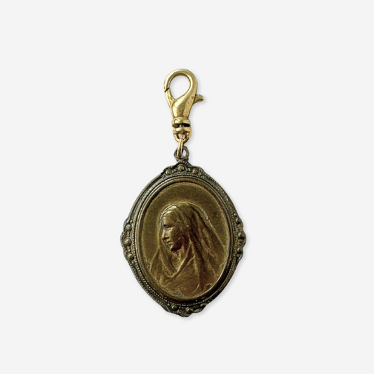 Vintage aged brass double sided Mother Mary/ Jesus charm
