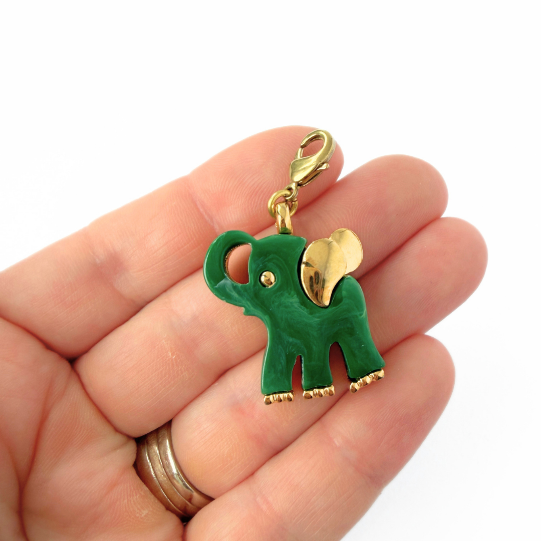 Vintage green and gold chunky elephant charm