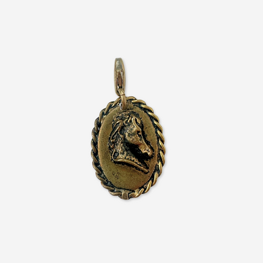 Vintage antique brass oval horse charm