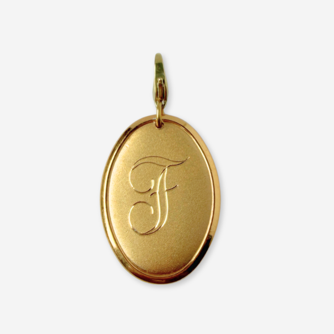 Vintage gold plated oval letter "F" monogram charm