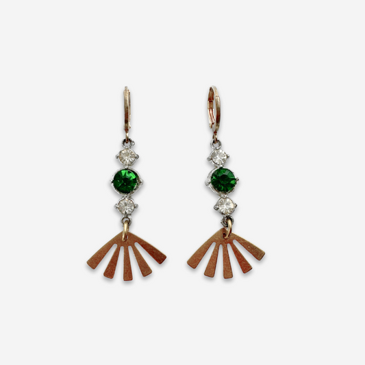 Repurposed vintage green and clear rhinestone link sunburst earrings