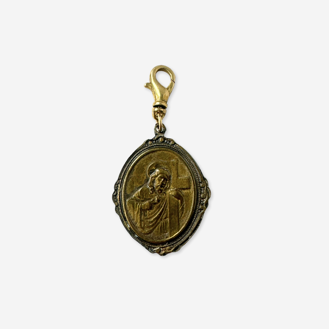 Vintage aged brass double sided Mother Mary/ Jesus charm