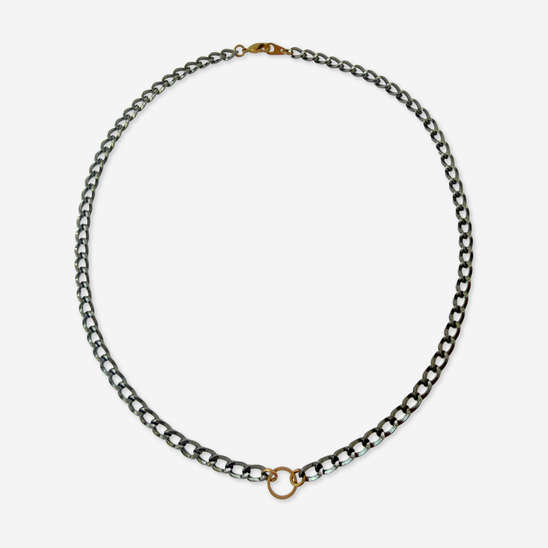 Plain Gunmetal Curb Chain Necklace with brass ring