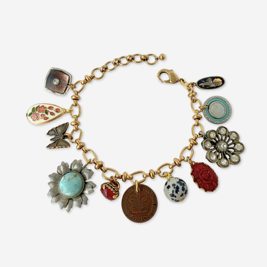 Turquoise and burgundy repurposed vintage charm bracelet
