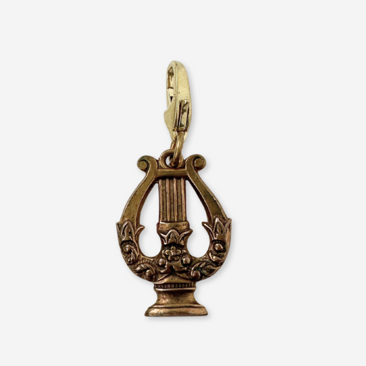 Vintage antique brass decorative harp/ lyre charm