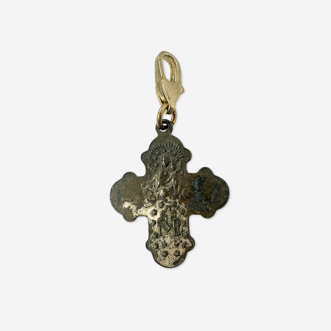Vintage aged brass four-way scapular cross charm pendant
