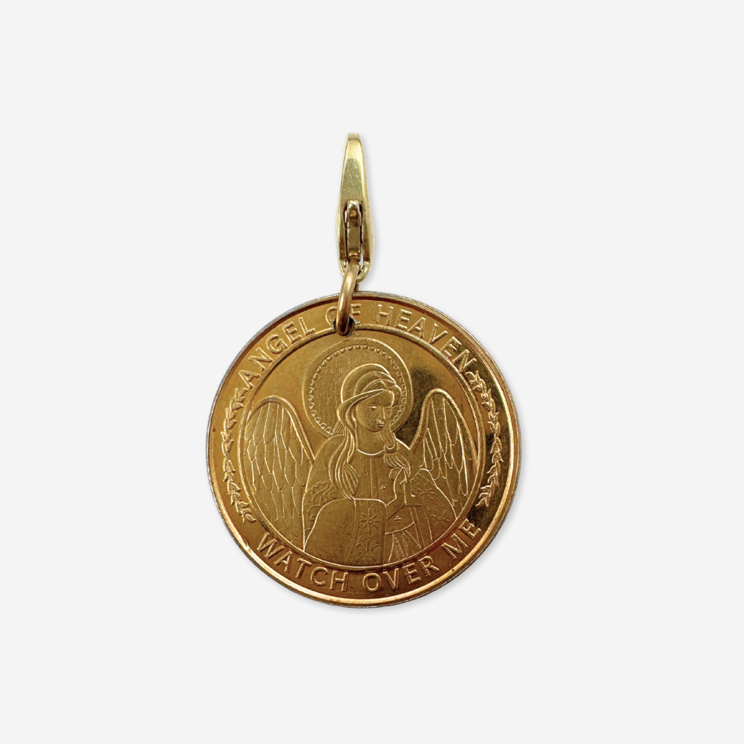 Vintage gold tone guardian angel coin charm
