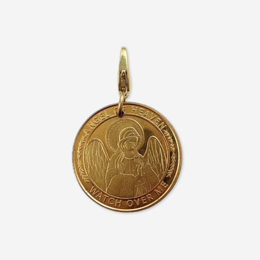 Vintage gold tone guardian angel coin charm