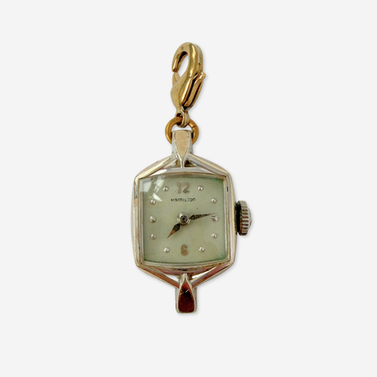 Vintage faded gold tone  "Hamilton" watch face charm