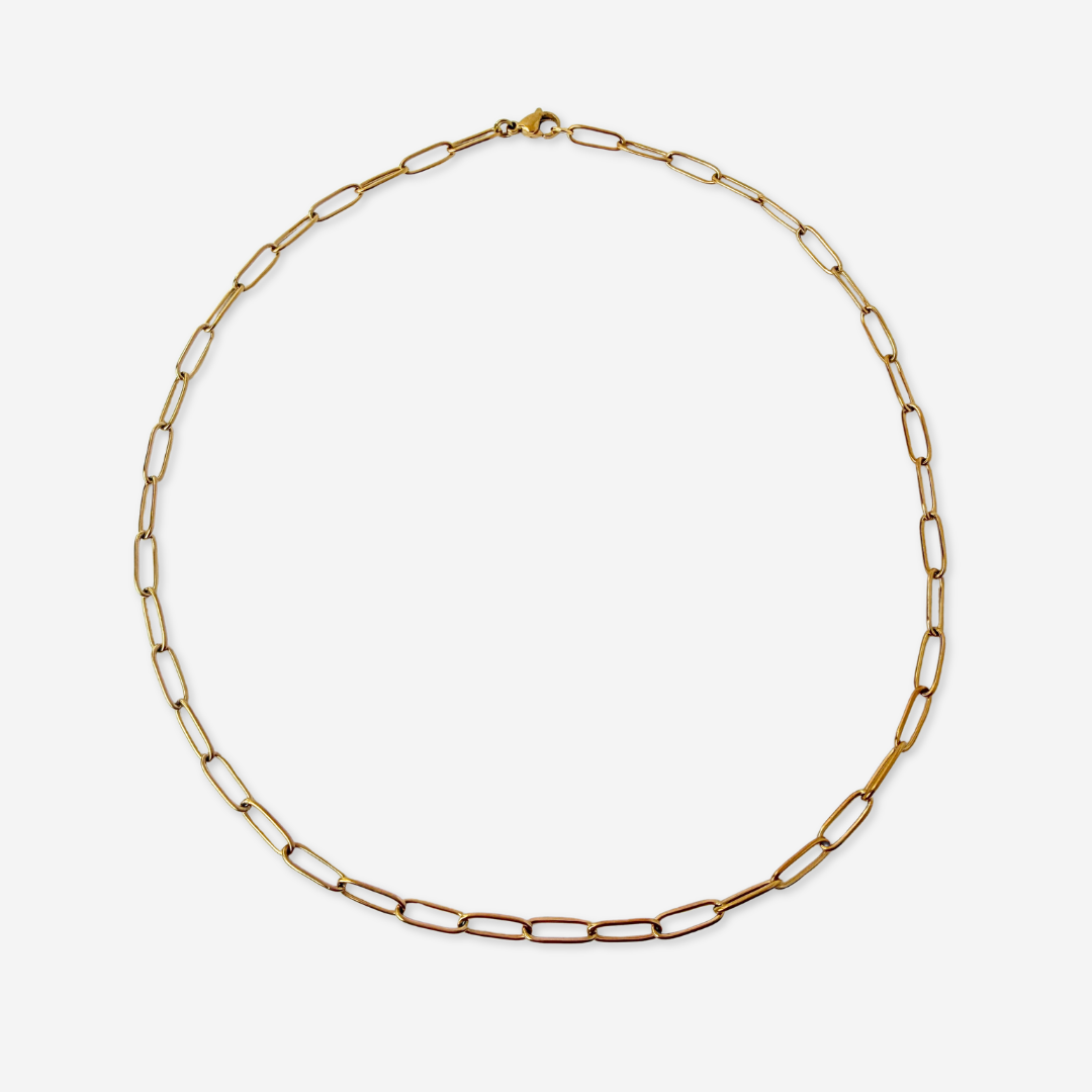Gold plated paperclip oval link blank chain