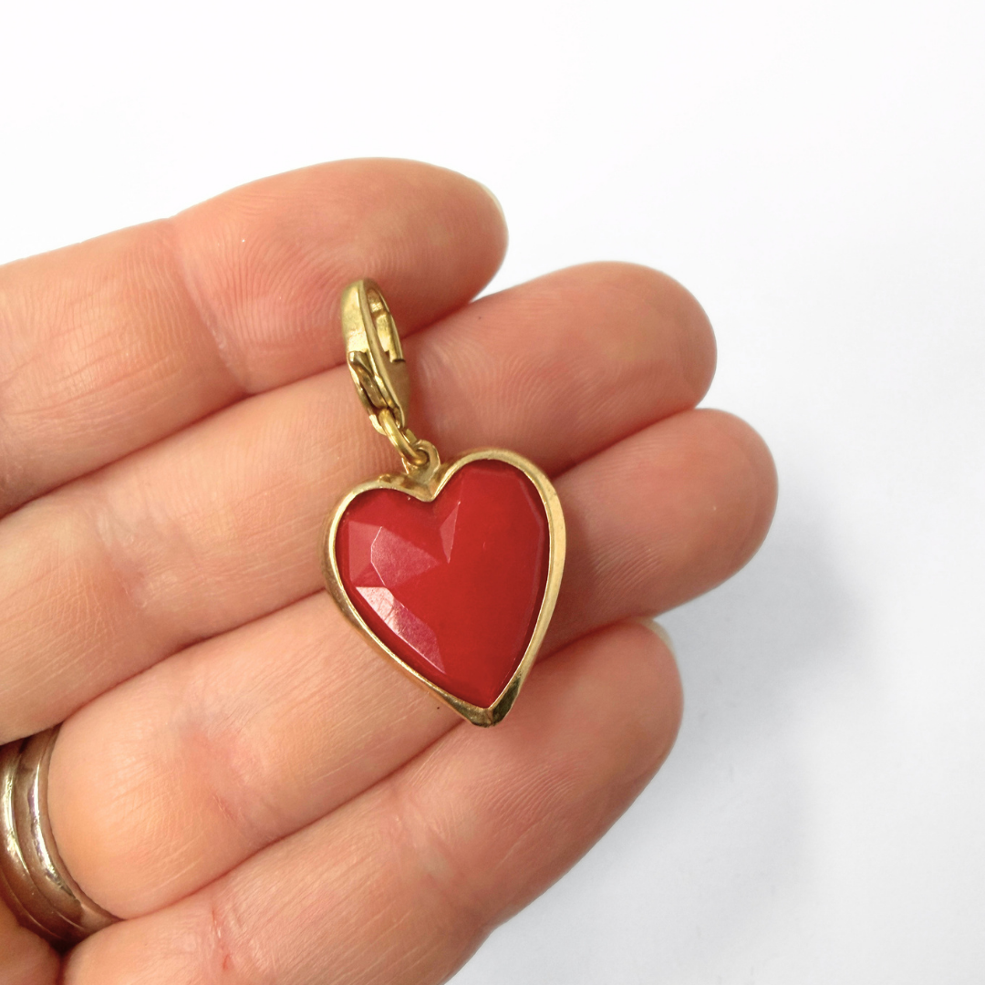 Vintage red faceted acrylic heart charm