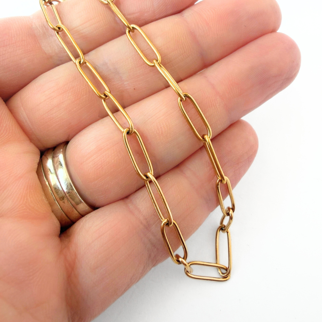 Gold plated paperclip oval link blank chain