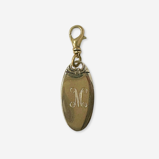 Vintage mall oval gold plated "M" monogram charm
