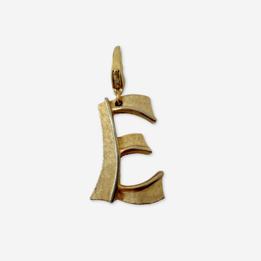 Large vintage matte gold letter  "E" monogram charm