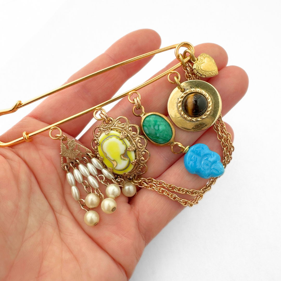 Vintage Charm Safety Pin Brooch