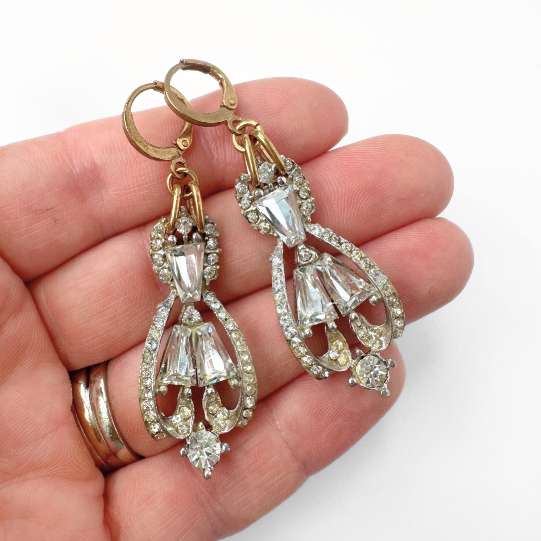 Refashioned vintage clear rhinestone statement earrings