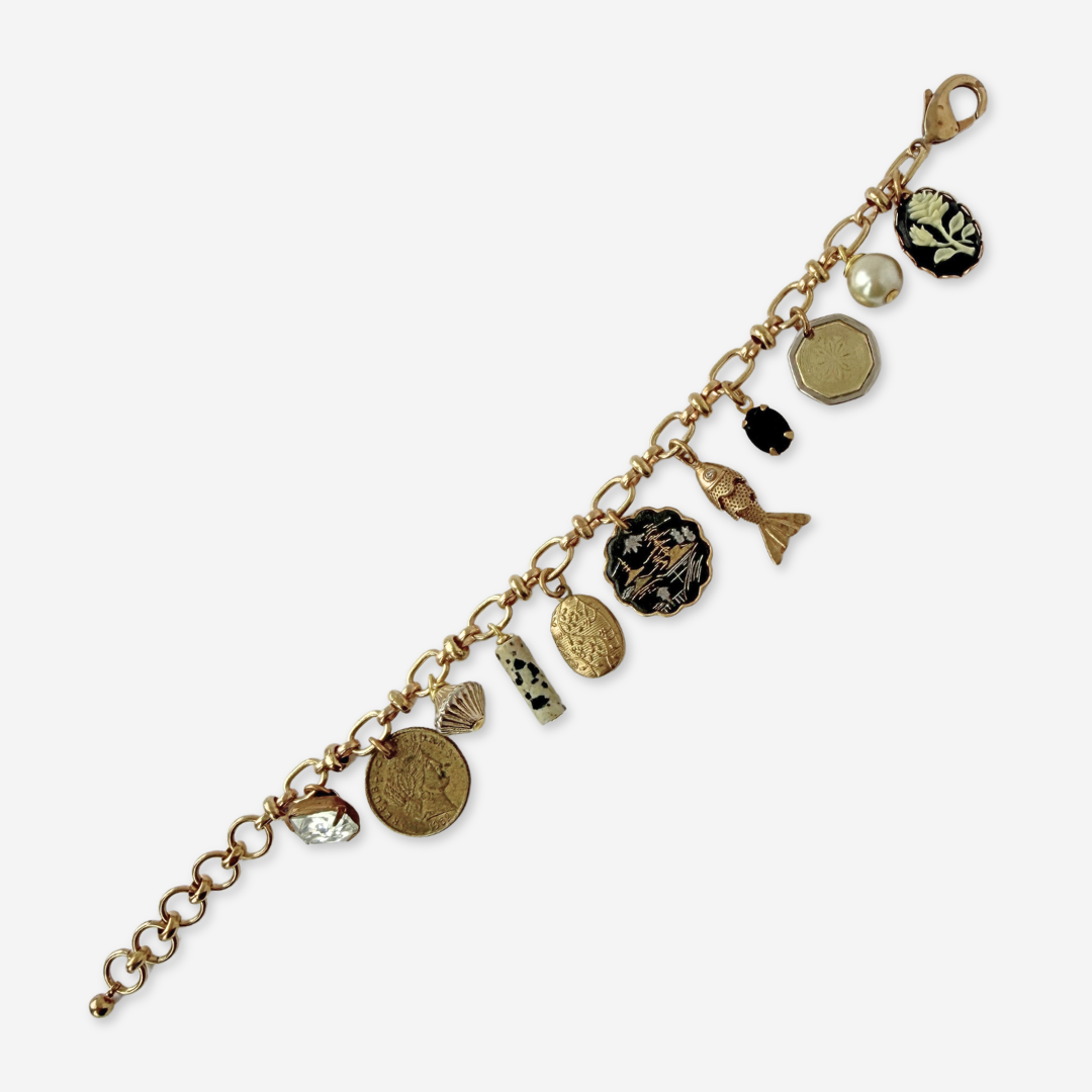 Repurposed vintage mixed charm bracelet