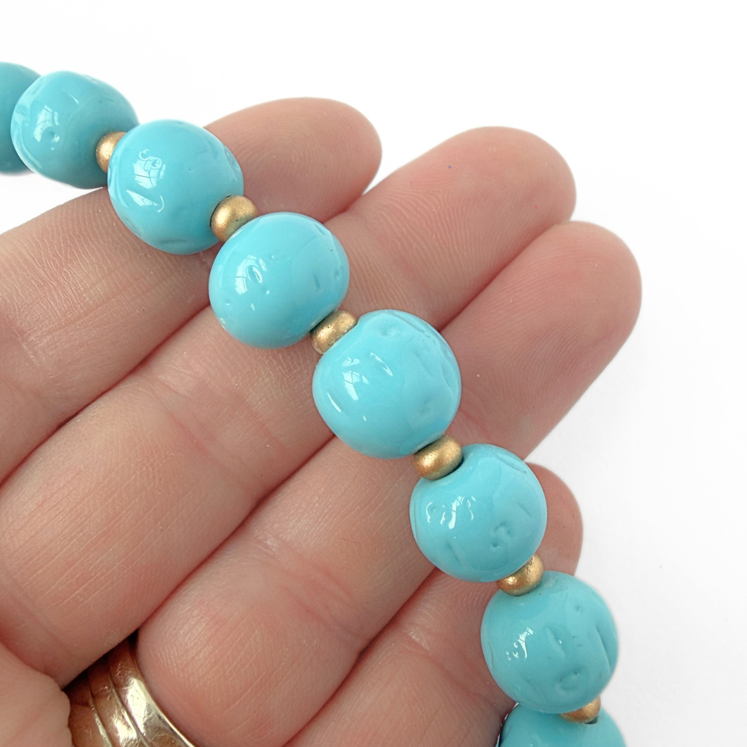Vintage Japanese Baroque Glass beaded necklace: Turquoise