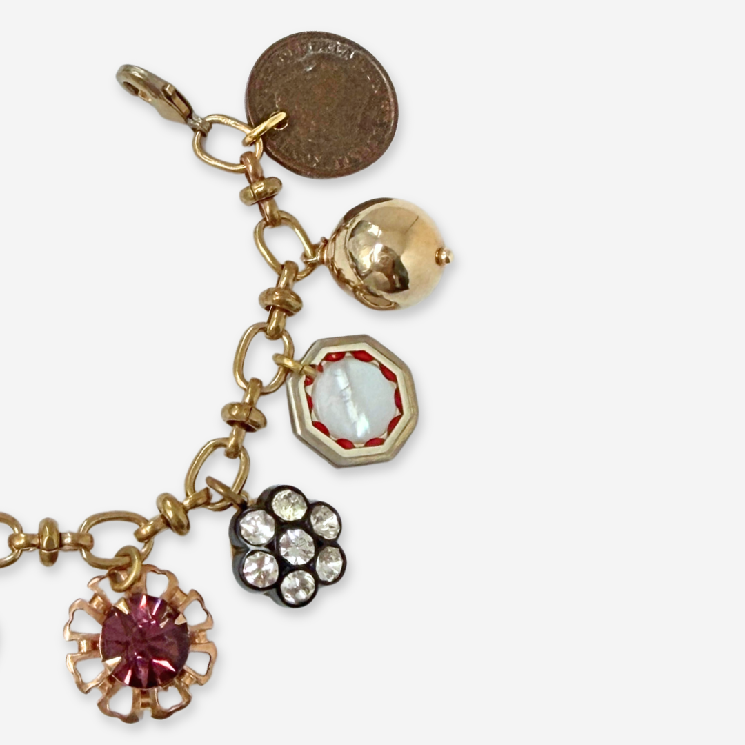 Repurposed vintage mixed charm bracelet: burgundy/ plum