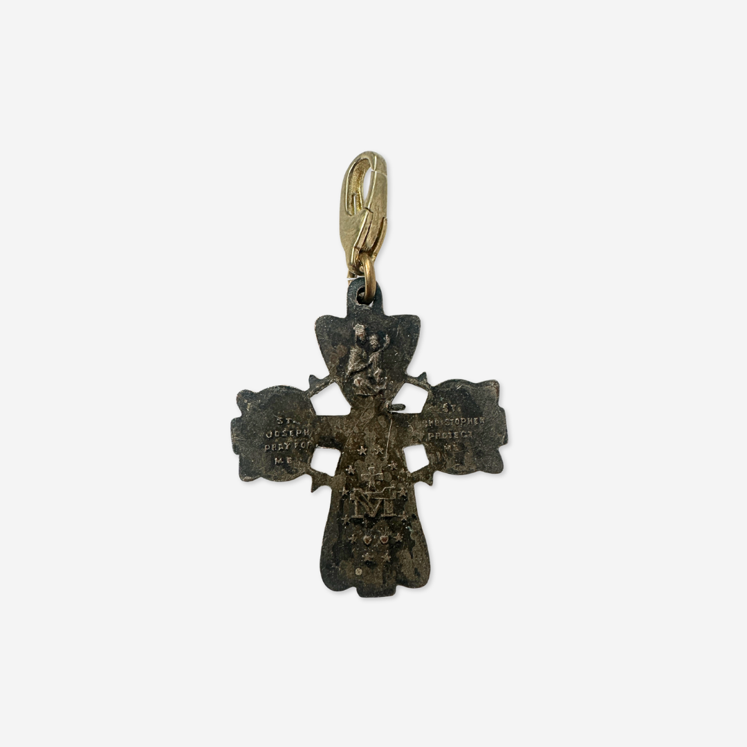 Vintage aged four-way scapular cross charm
