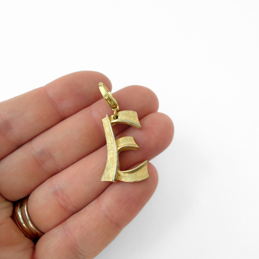 Large vintage matte gold letter  "E" monogram charm