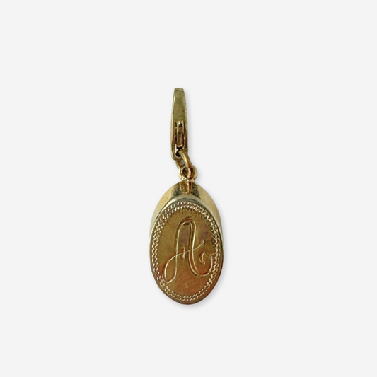 Vintage mall oval gold plated "A" monogram charm