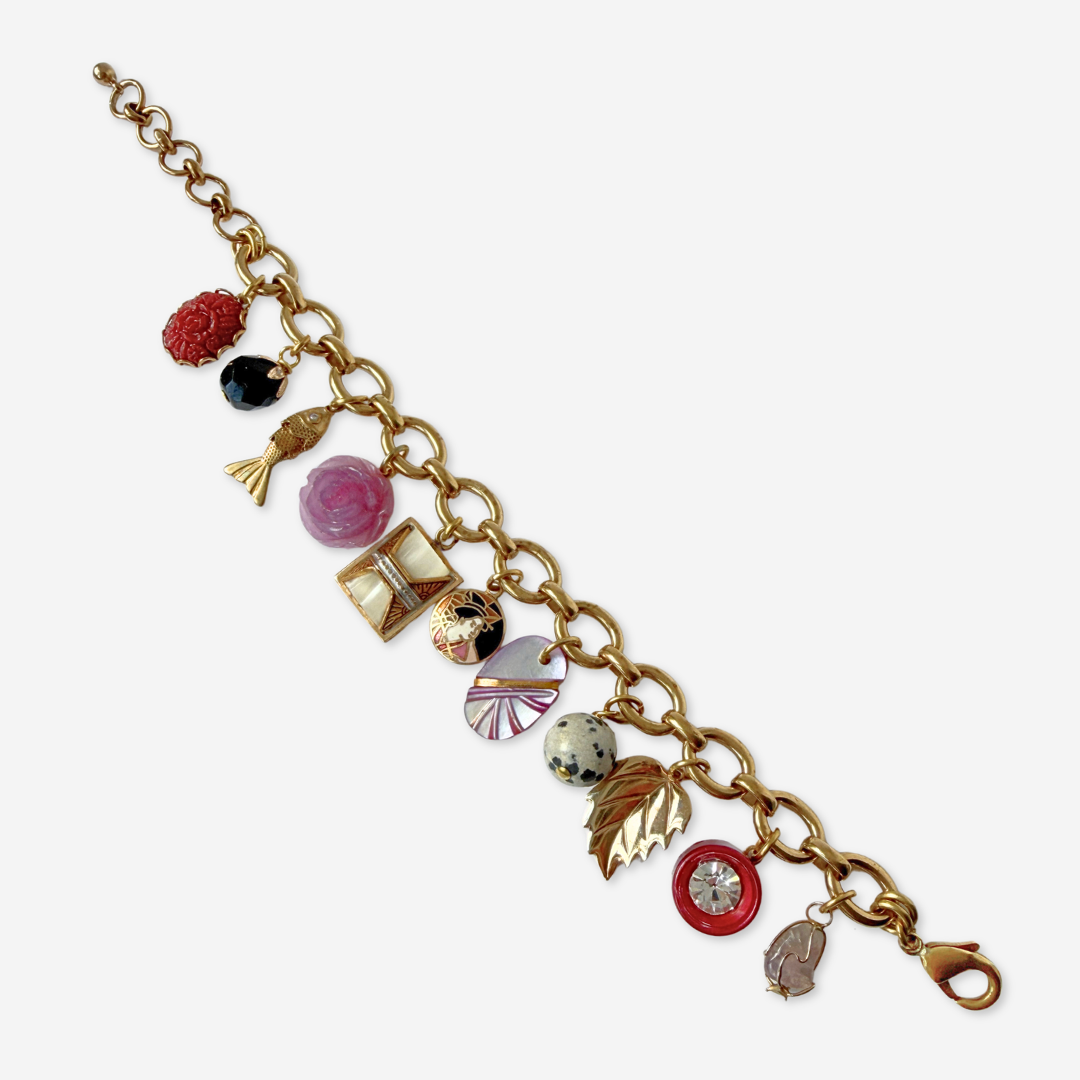 Chunky Repurposed vintage mixed charm bracelet: burgundy/ lilac