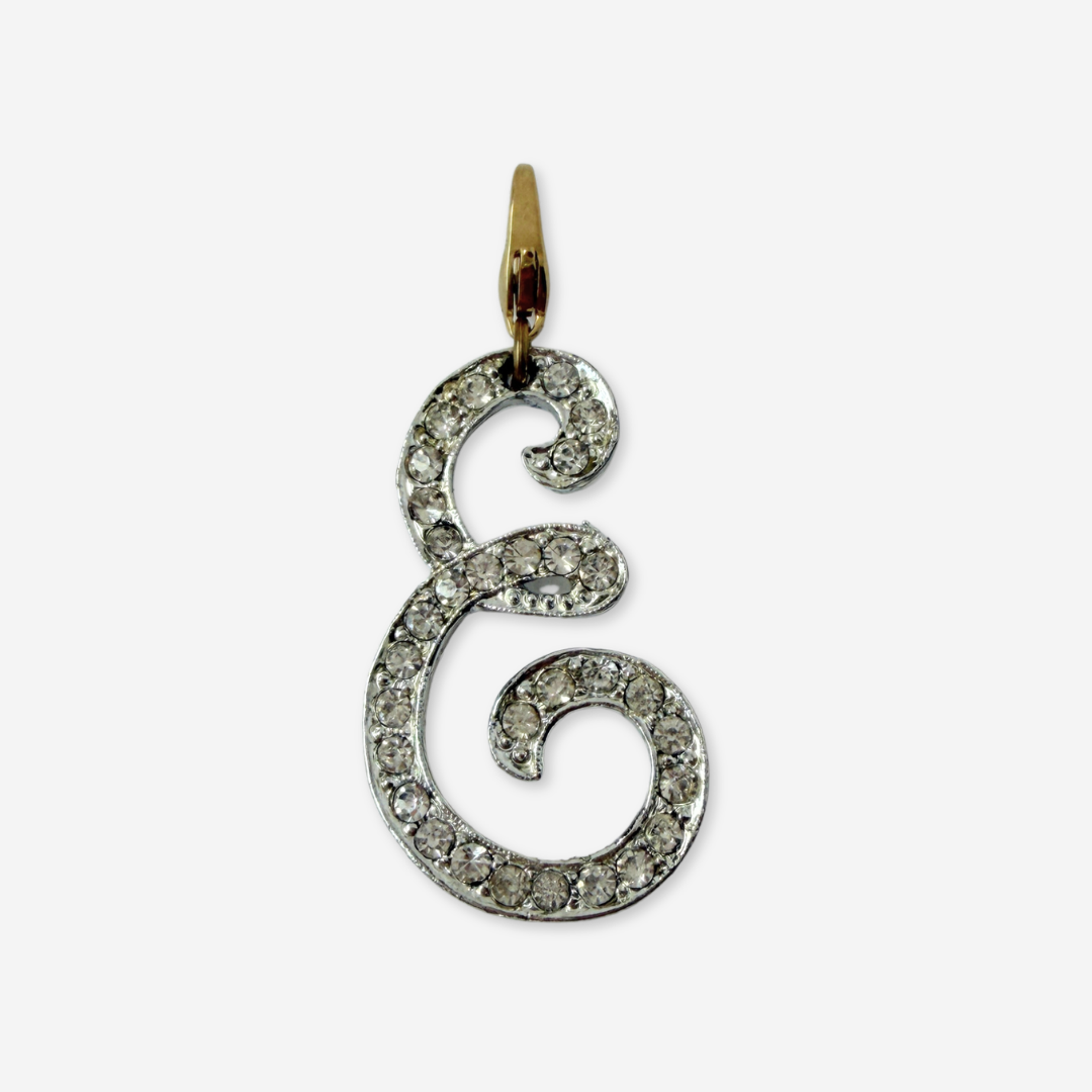 Refashionde vintage large silver rhinestone letter "E" monogram charm
