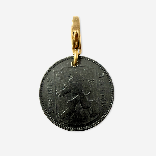 Refashioned vintage 1940s Belgian Franc Zinc coin charm