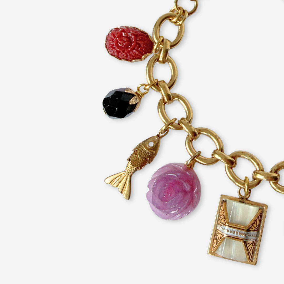 Chunky Repurposed vintage mixed charm bracelet: burgundy/ lilac