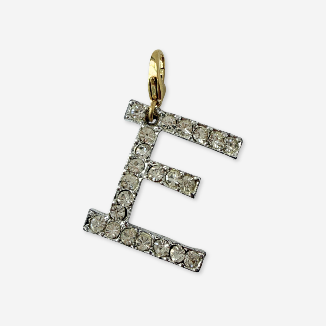 Refashiond vintage large silver rhinestone letter "E" monogram charm