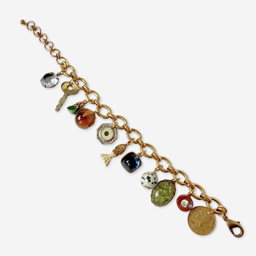 Chunky Repurposed vintage multicolor mixed charm bracelet