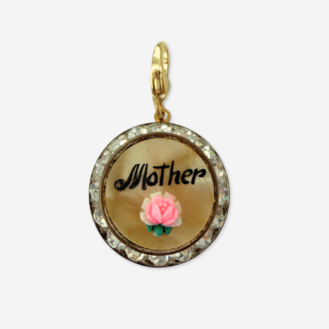 Vintage "Mother" MOP and rhinestone circular charm