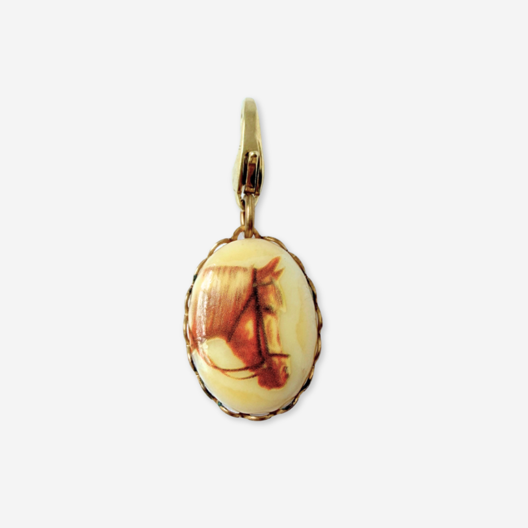 Vintage oval horse portrait charm