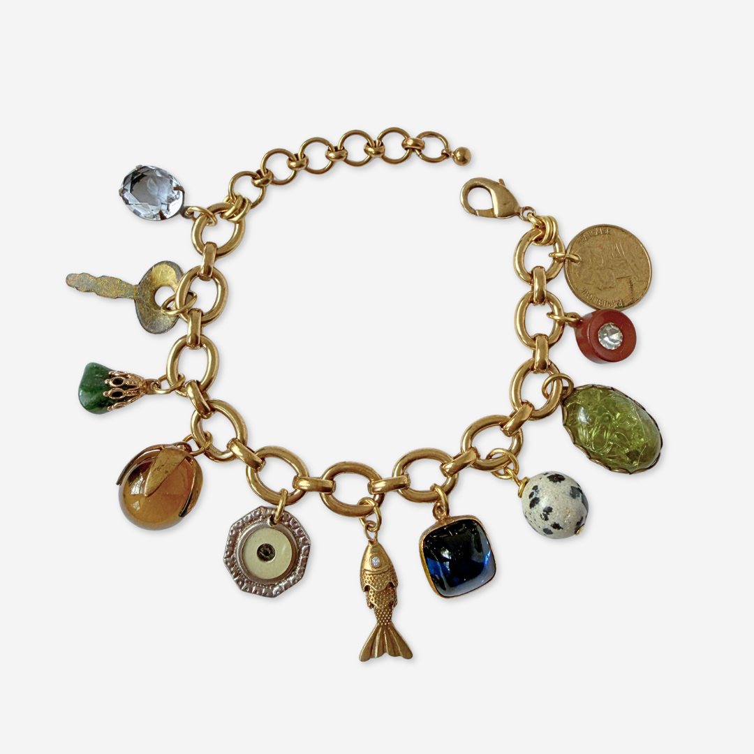 Chunky Repurposed vintage multicolor mixed charm bracelet