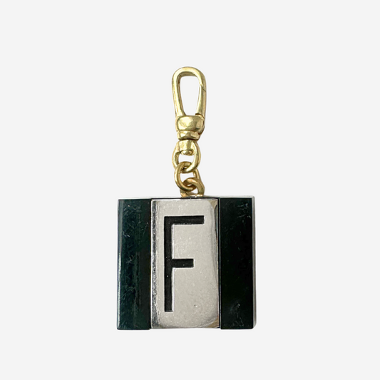 Large vintage black and silver letter "F" square charm