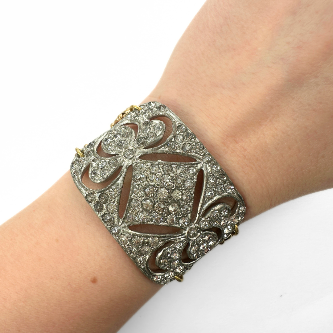 Refashioned Antique Rhinestone Shoe Buckle bracelet with brass chain