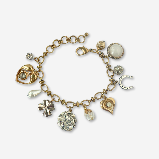 Repurposed vintage silver and brass good luck charm bracelet