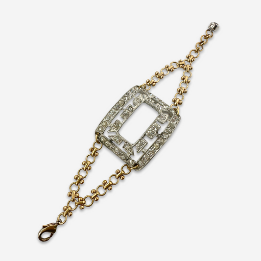 Refashioned Antique Rhinestone shoe Buckle bracelet with brass chain