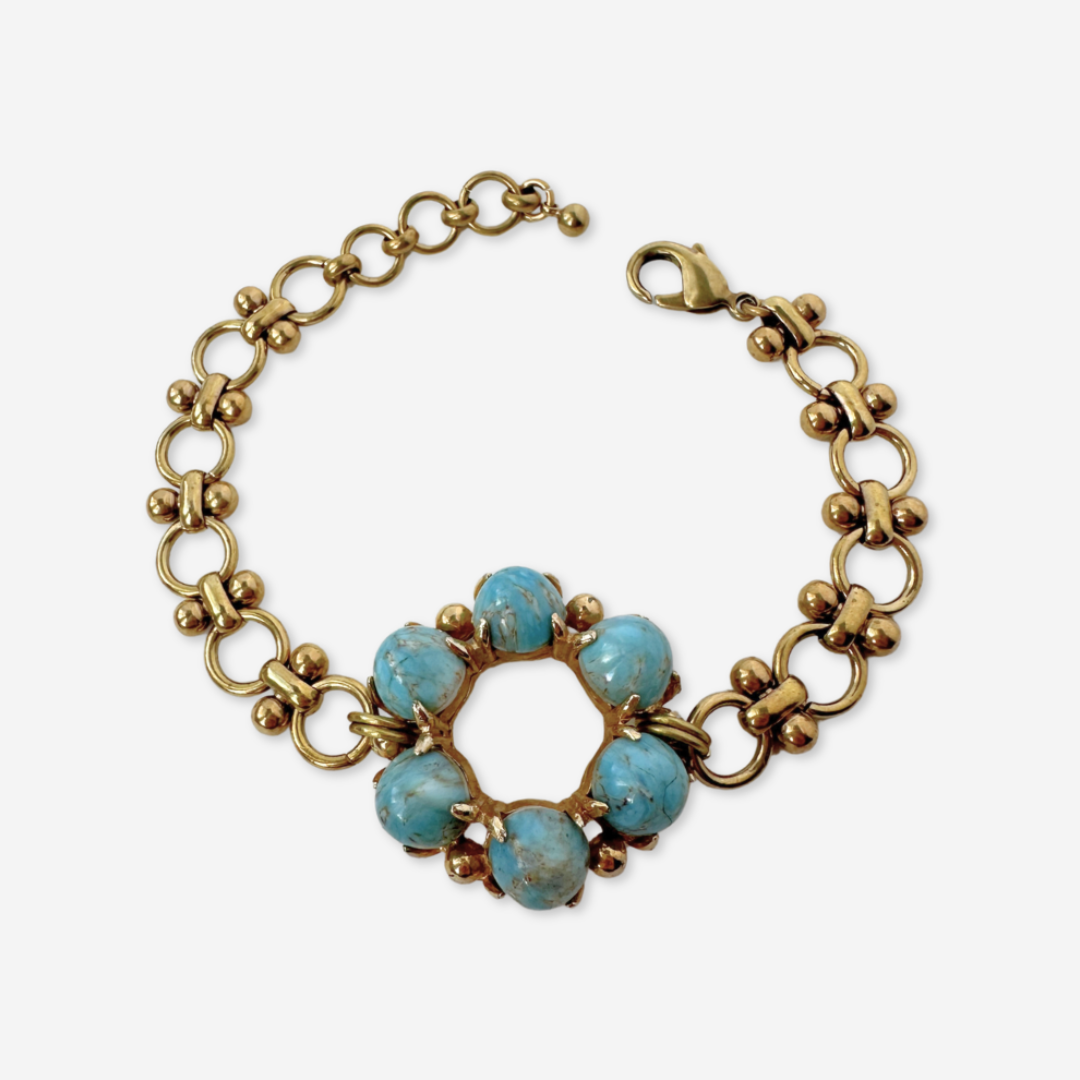 Repurposed vintage mottled turquoise circle bracelet