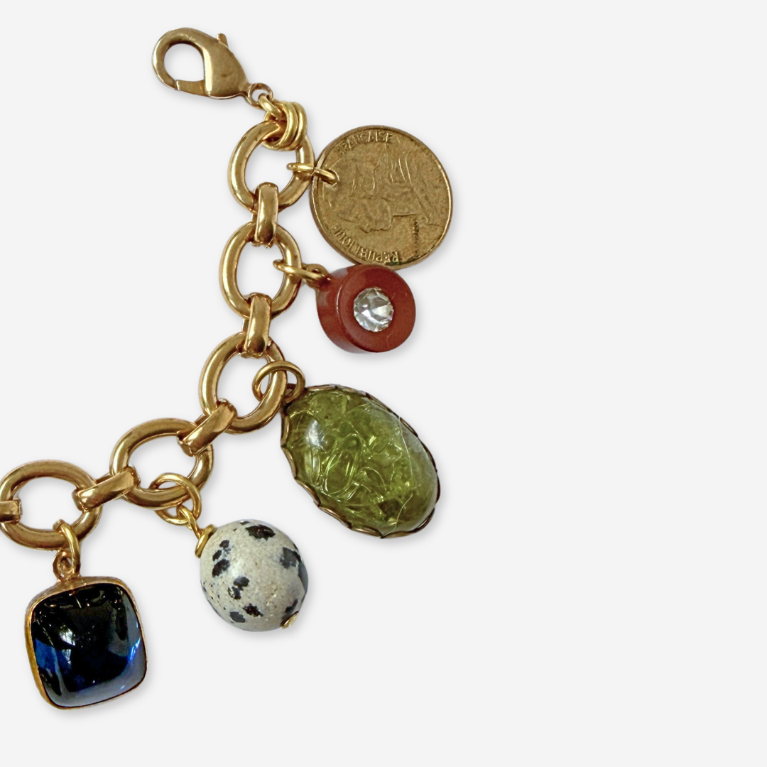 Chunky Repurposed vintage multicolor mixed charm bracelet