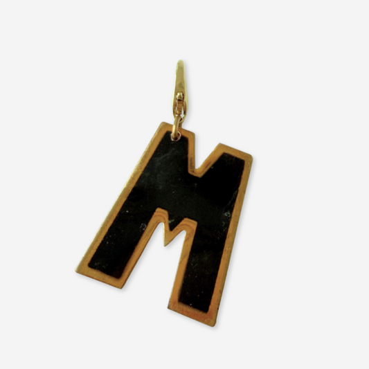 Larhe vintage black enamel "M" monogram charm