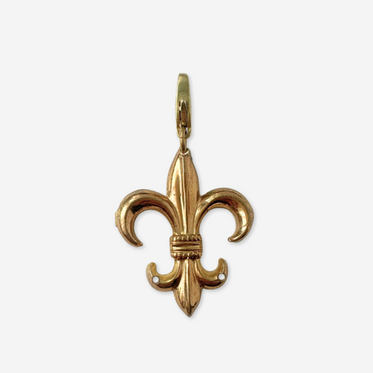 Gold fleur-de-lis pendant on a white background
