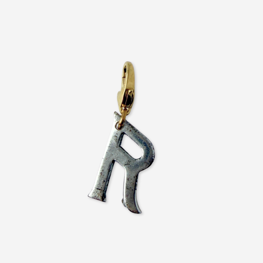 Vintage aged silver letter "R" monogram charm