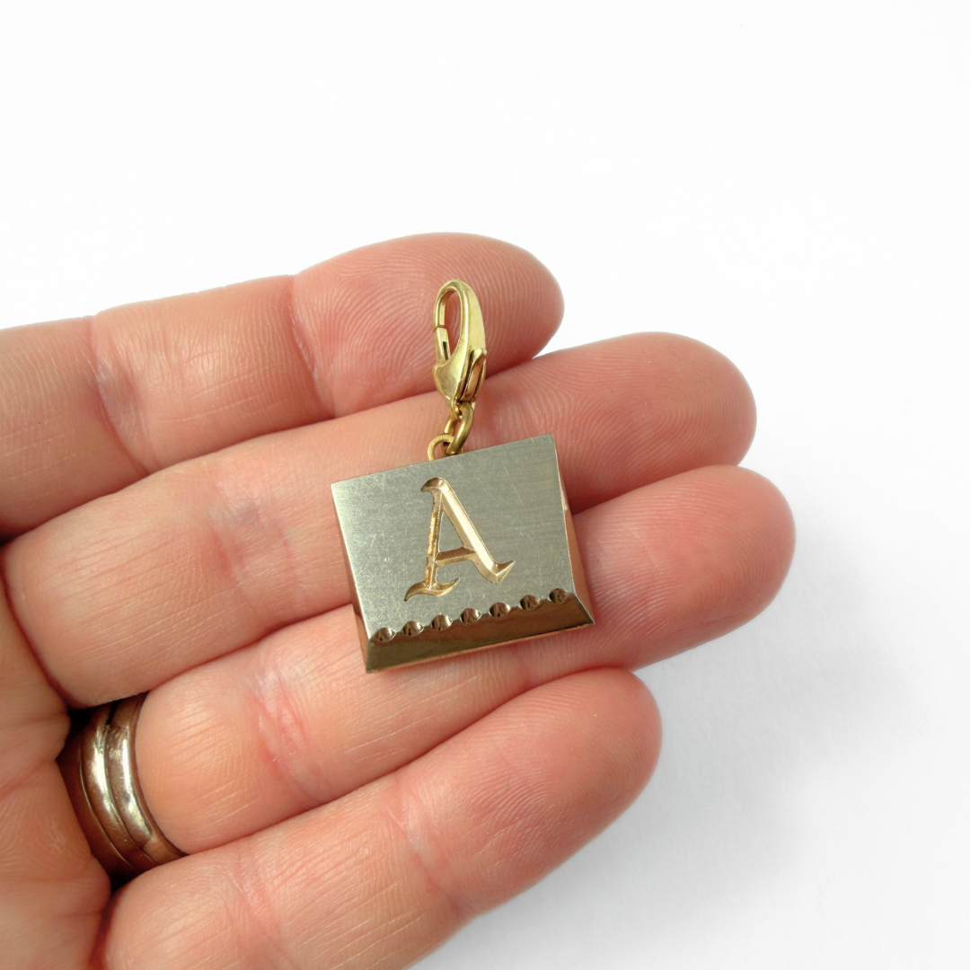 Vintage muted gold tone letter "A" cufflink charm