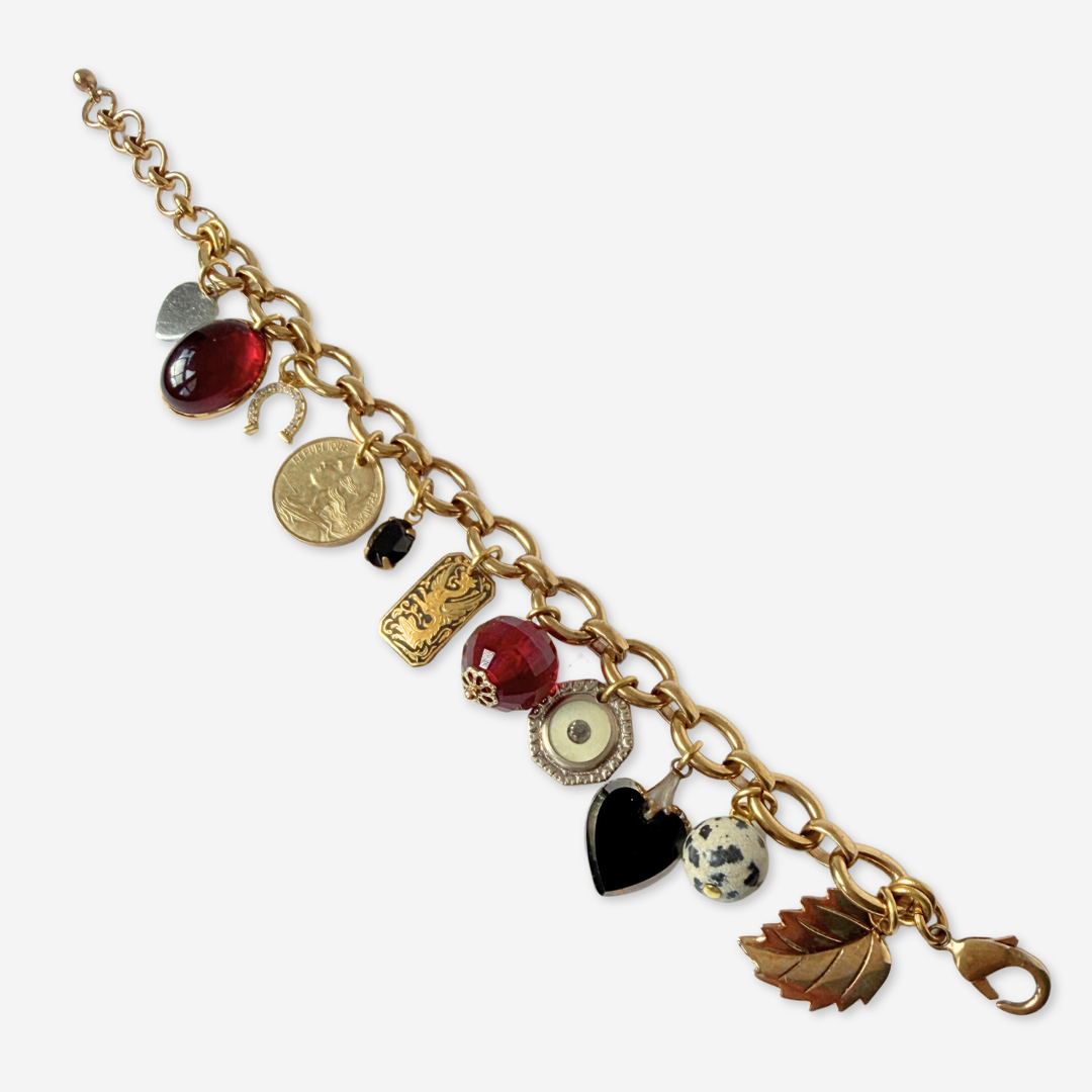 Chunky Repurposed vintage mixed charm bracelet: black and red