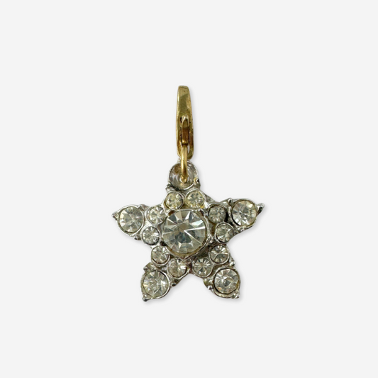 Star-shaped pendant with clear gemstones on a white background