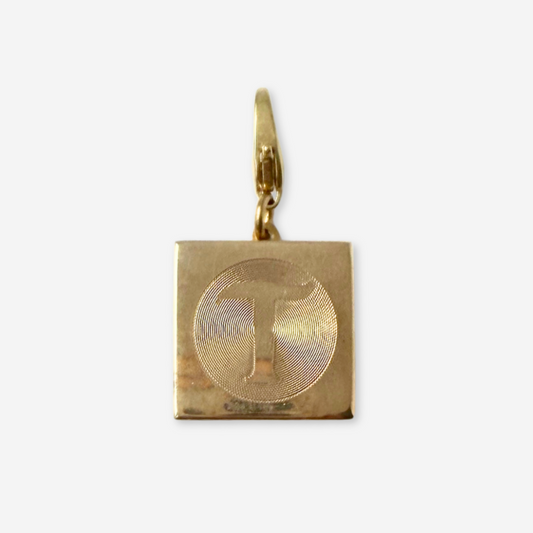 Vintage gold tone letter "T" square cufflink charm
