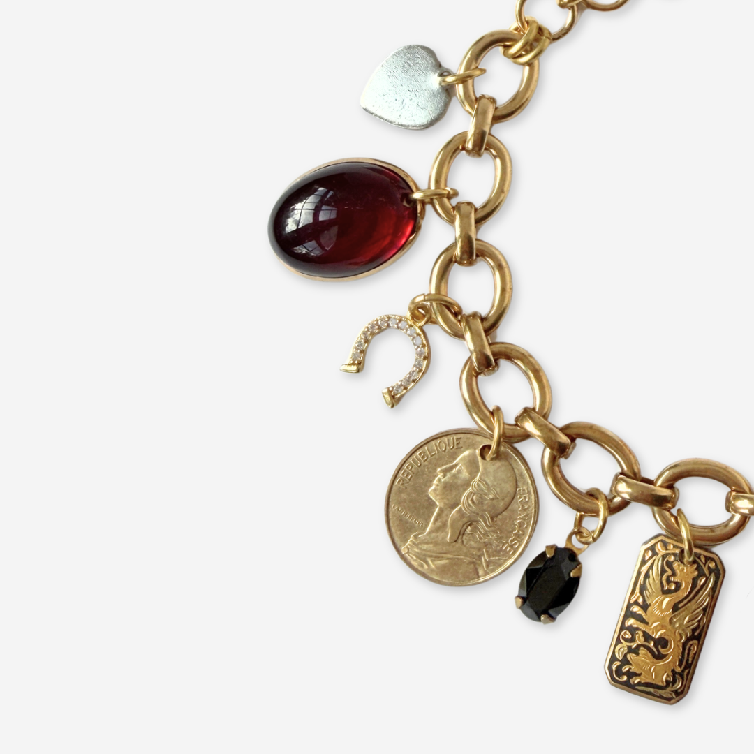 Chunky Repurposed vintage mixed charm bracelet: black and red