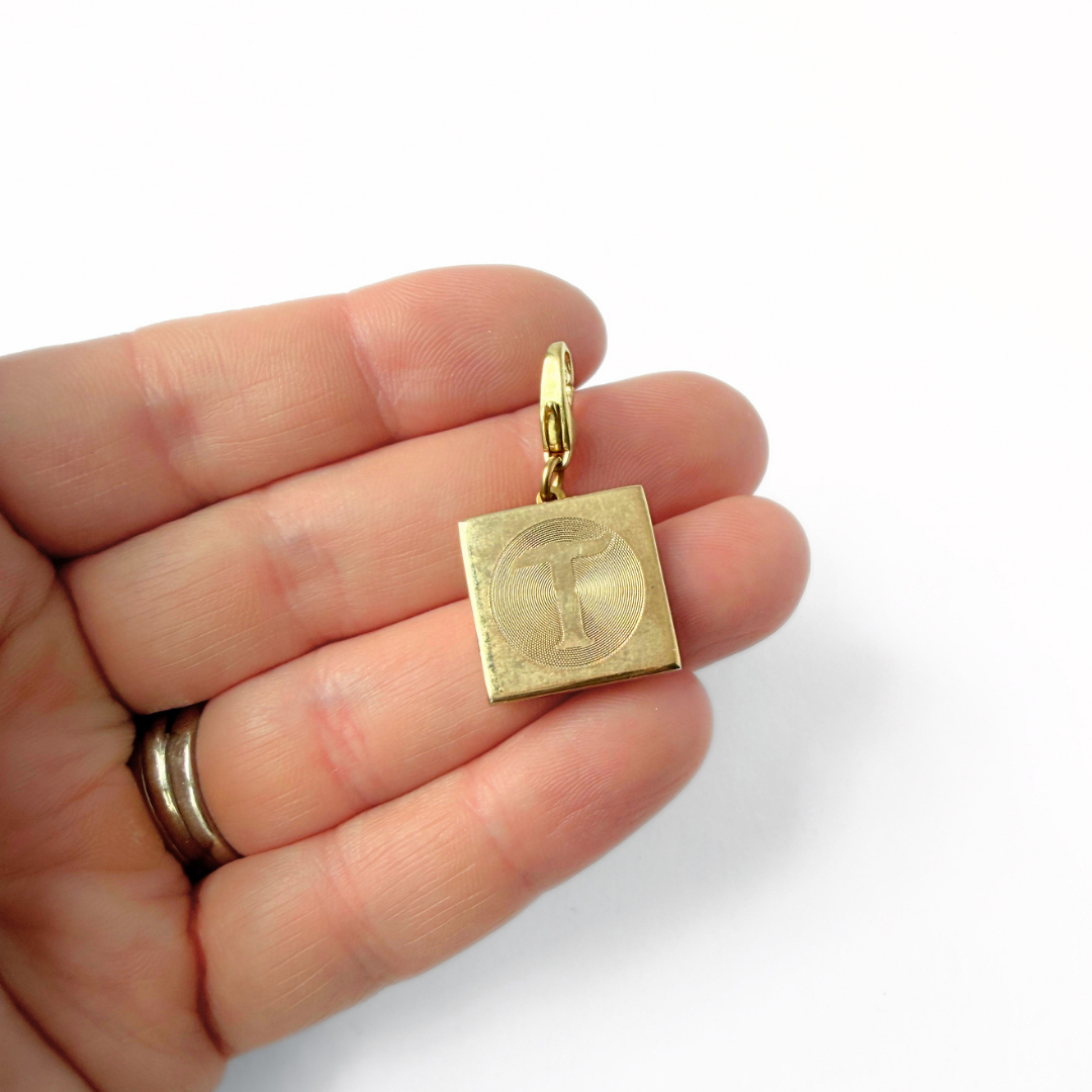 Vintage gold tone letter "T" square cufflink charm